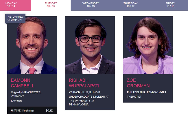 Rishabh Wuppalapati competes on Jeopardy! on 15 October 2024